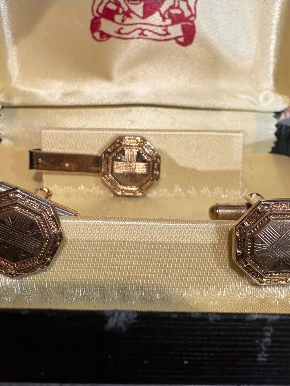 Gold-tone Octagon Cufflinks with Tie Clip Set